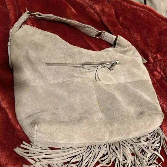 Gorgeous Sandra Robert’s stone colored suede fringe hobo bag. - Picture 6 of 6
